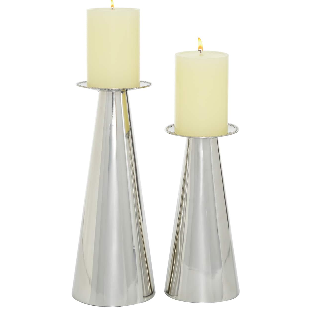 Silver Stainless Steel Glam Cone Candle Holder Set